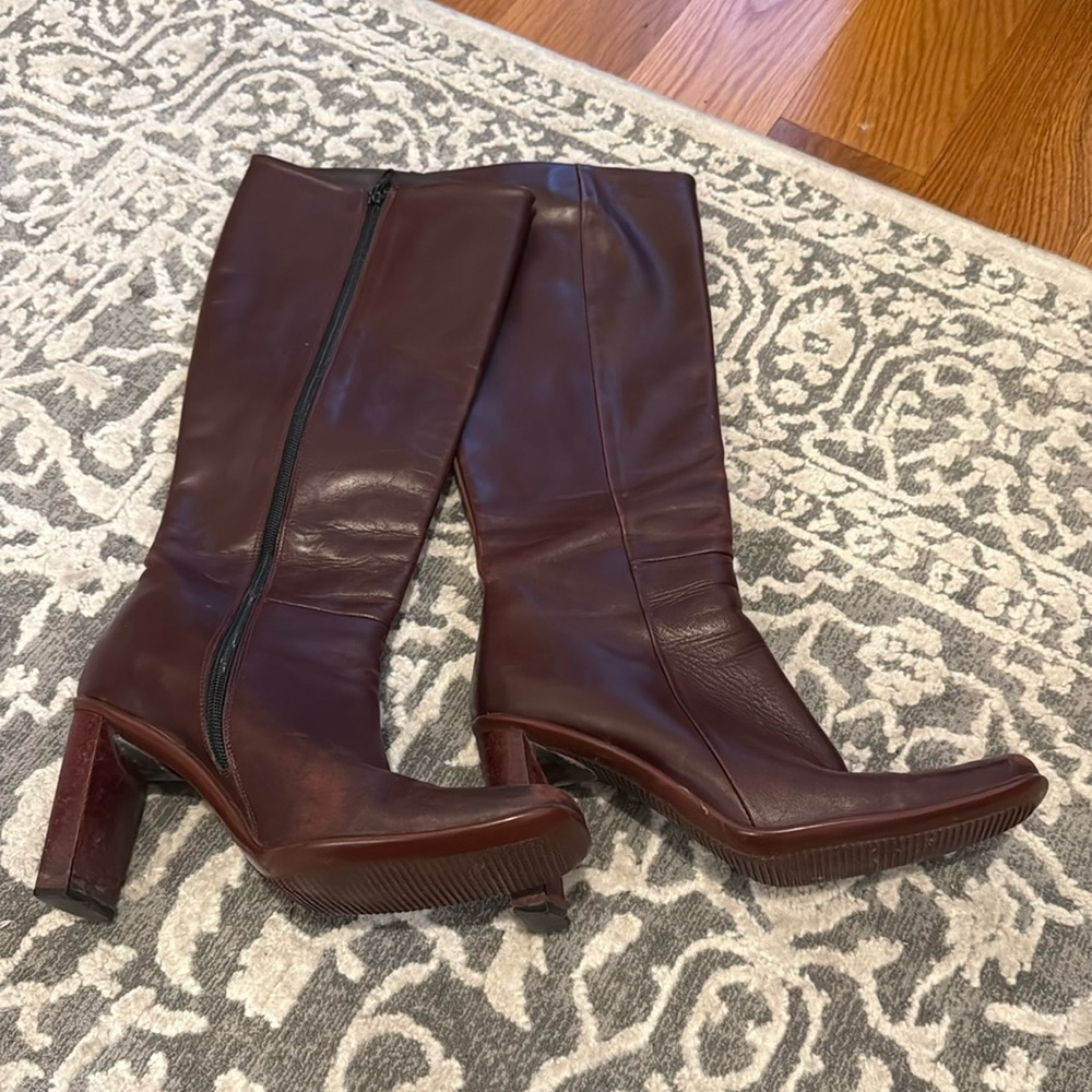 Burgundy Vintage Knee High Boots